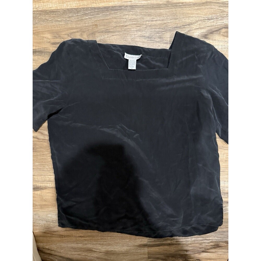 Vintage Christie & Jill Women's Black 100% Silk Square Neck Top Size XL